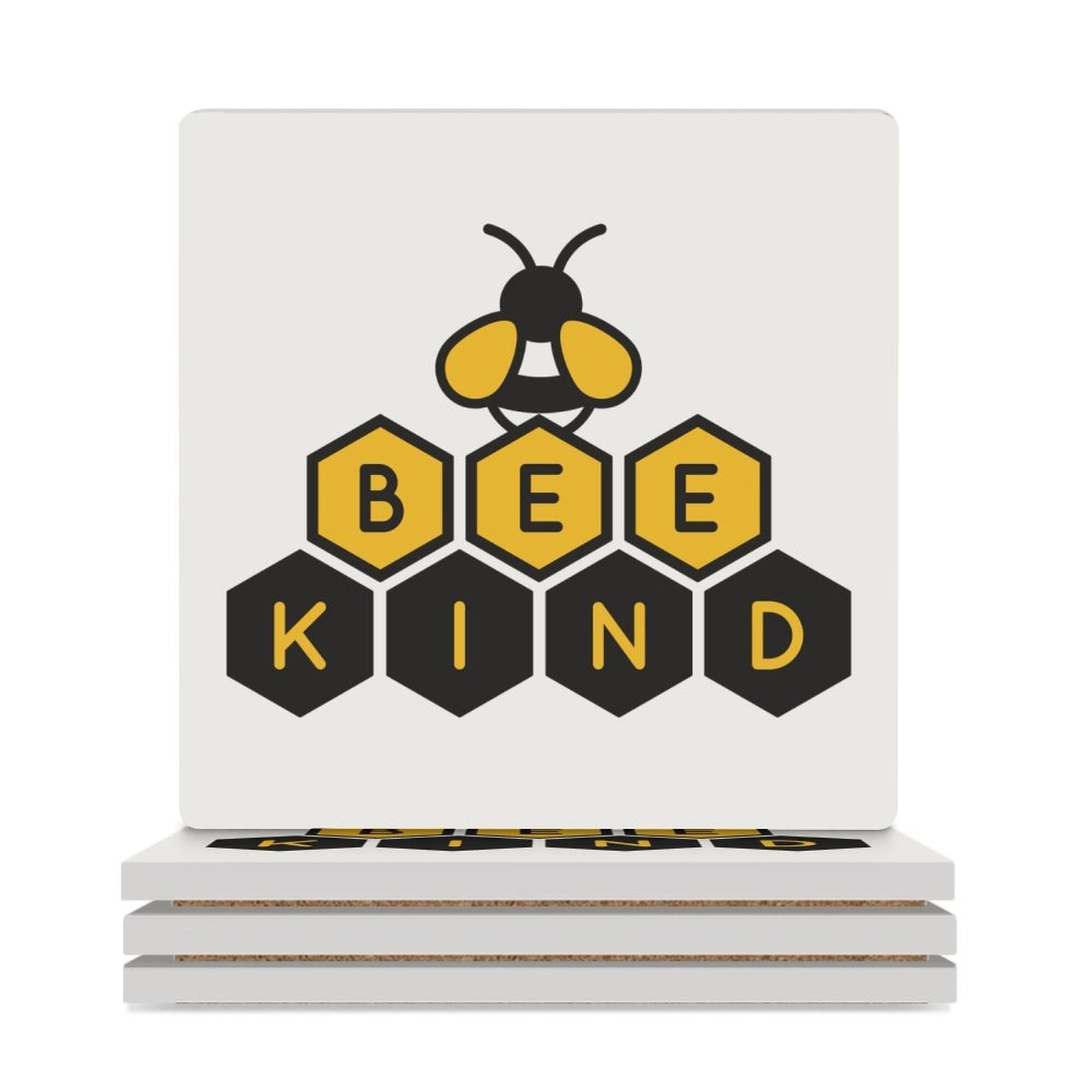 Bee Kind Ceramic Coasters (Square) white Ceramic Coasters Kindness Printed Offshore