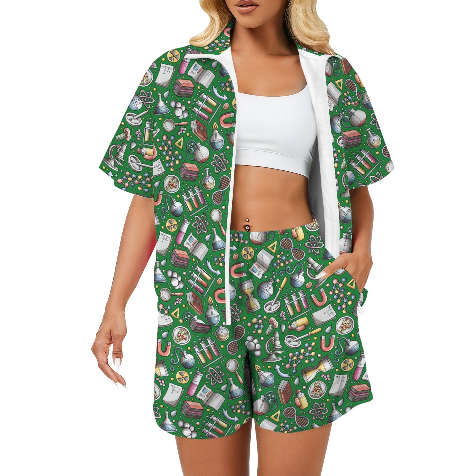 Science Love Women's Windbreaker Short Set 2XL Women's Windbreaker Short Set Printed Offshore Science