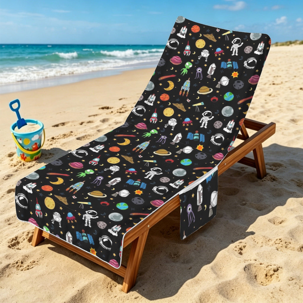 Fun Space Beach Chair Towel Cover with Side Pockets