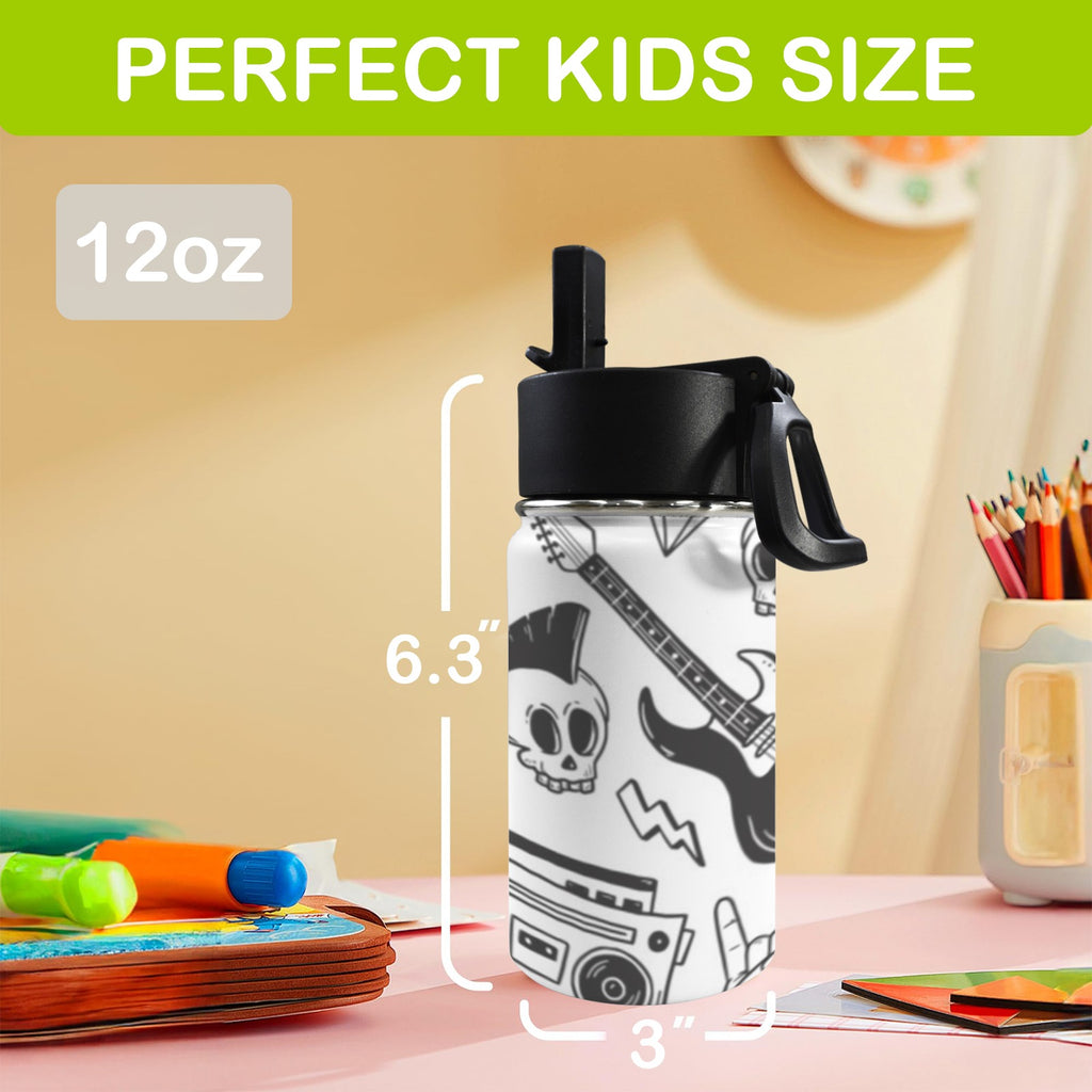 Rock Music 12oz Kids Water Bottle with Straw Lid