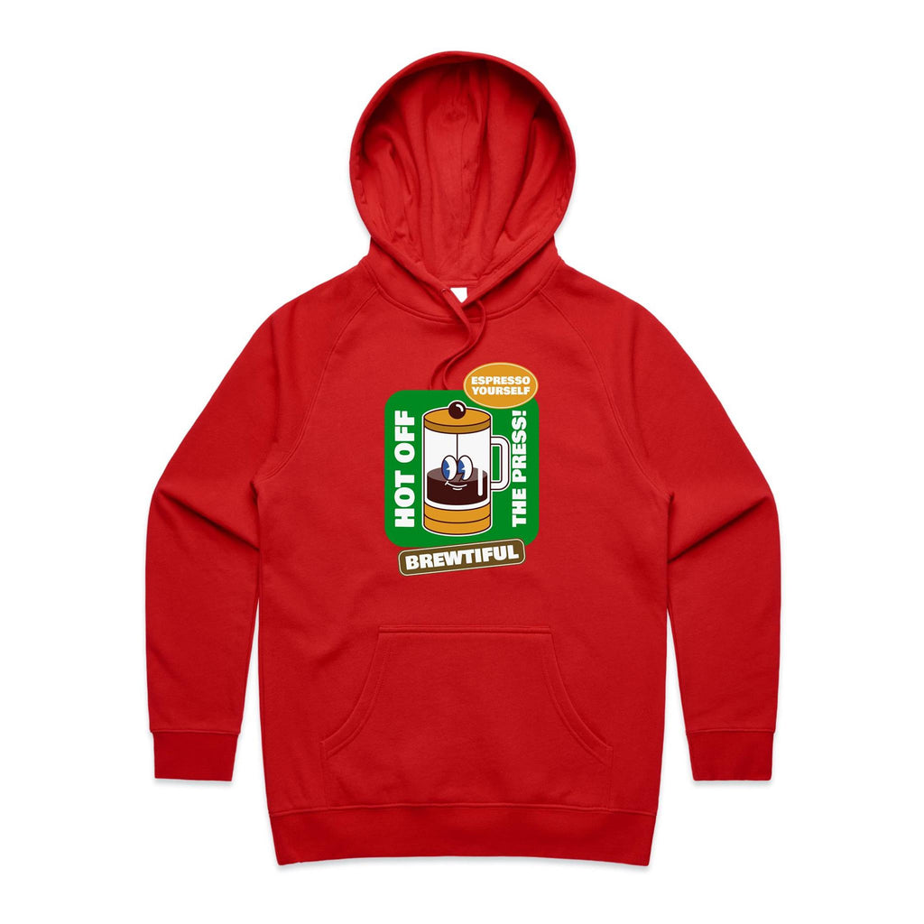 Brewtiful, Coffee Press - Womens Hoodie Red Womens 2XL Womens Hoodie Coffee Printed In Australia