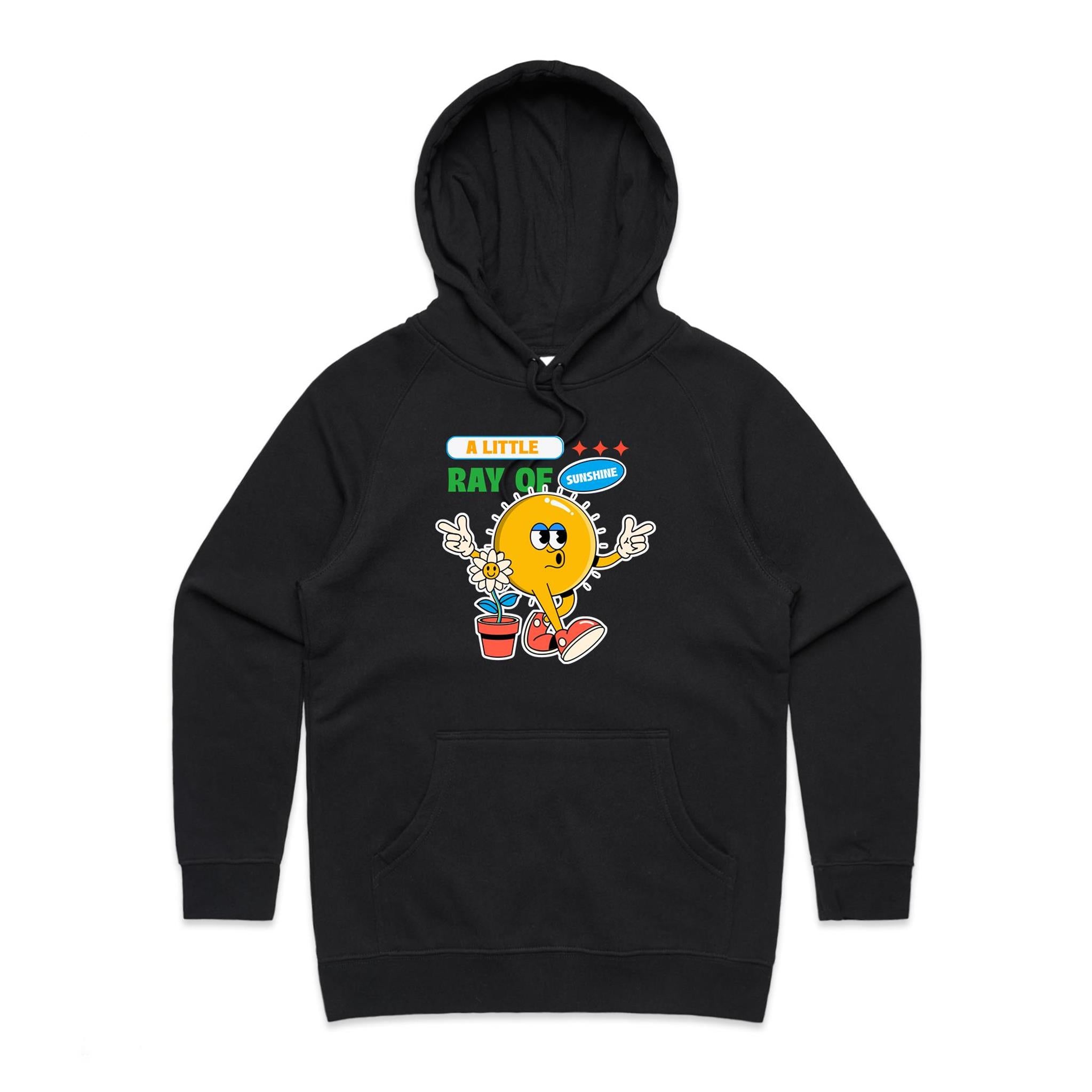 A Little Ray Of Sunshine - Womens Hoodie Black Womens Hoodie Positivity Printed In Australia