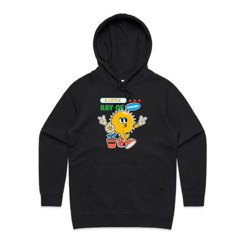 A Little Ray Of Sunshine - Womens Hoodie Black Womens Hoodie Positivity Printed In Australia