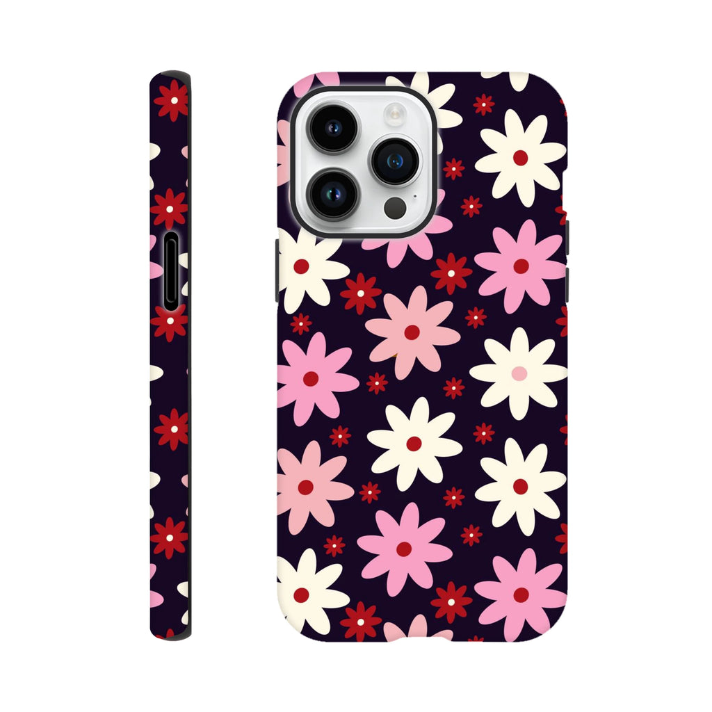 Pink Daisies On Black - Apple iPhone Tough case iPhone 14 Pro Max iPhone Tough Case Globally Fulfilled Plants