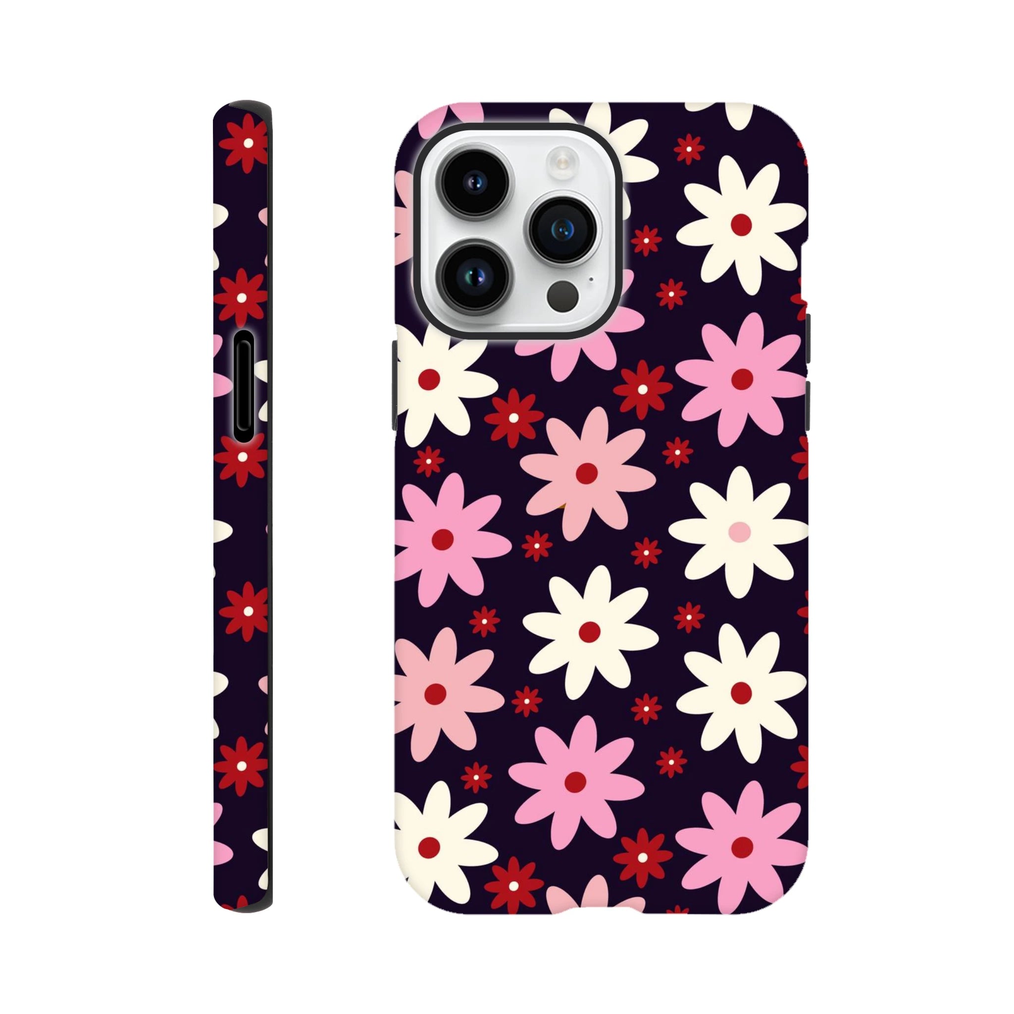 Pink Daisies On Black - Apple iPhone Tough case iPhone 14 Pro Max iPhone Tough Case Globally Fulfilled Plants