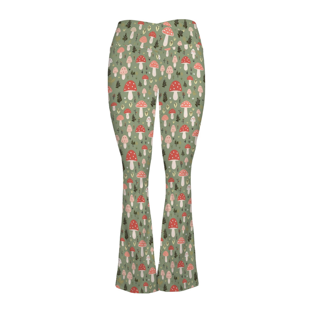 Mushroom Garden High Waist Crossover Tummy Control Flare Leggings High Waist Flare Leggings Printed Offshore