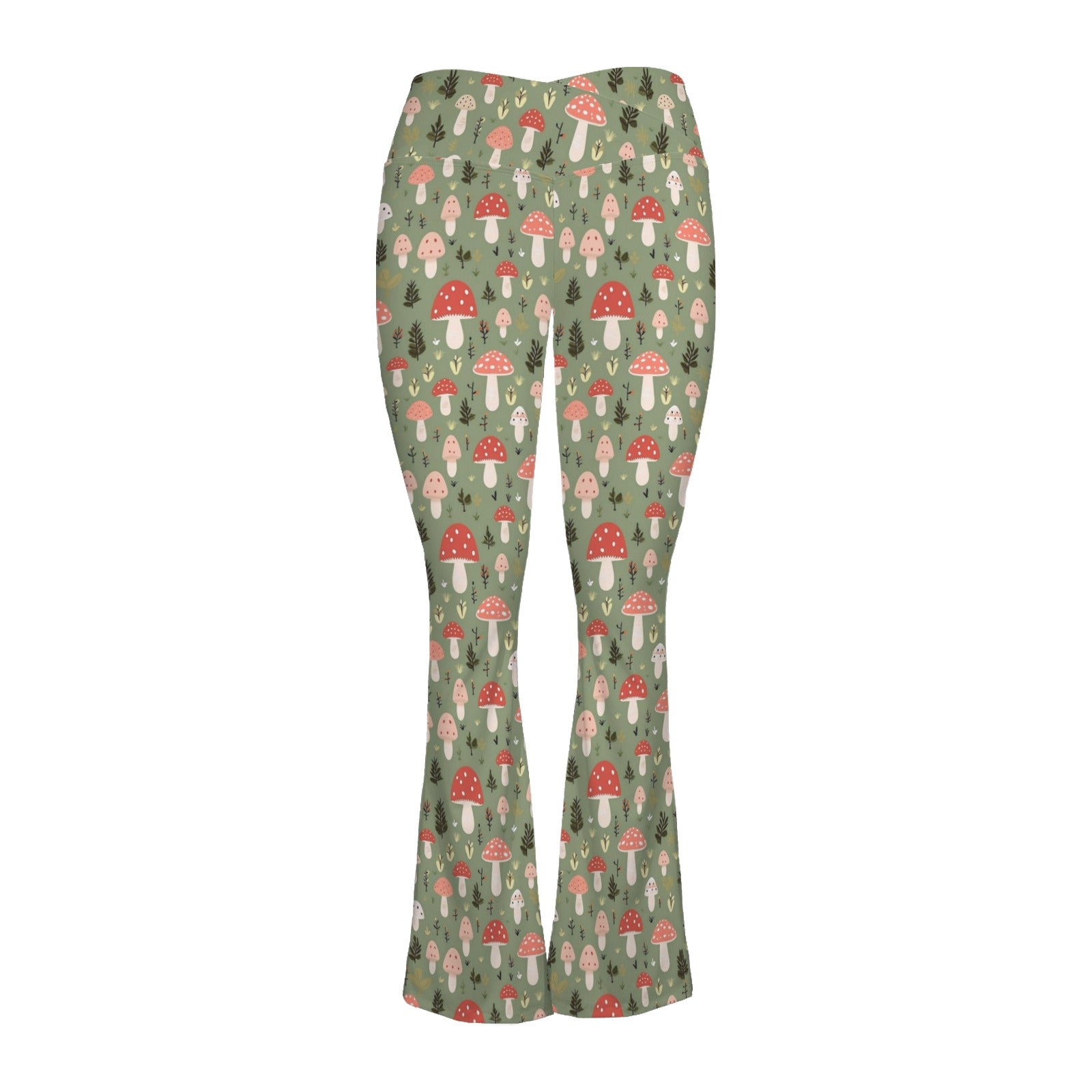 Mushroom Garden High Waist Crossover Tummy Control Flare Leggings High Waist Flare Leggings Printed Offshore
