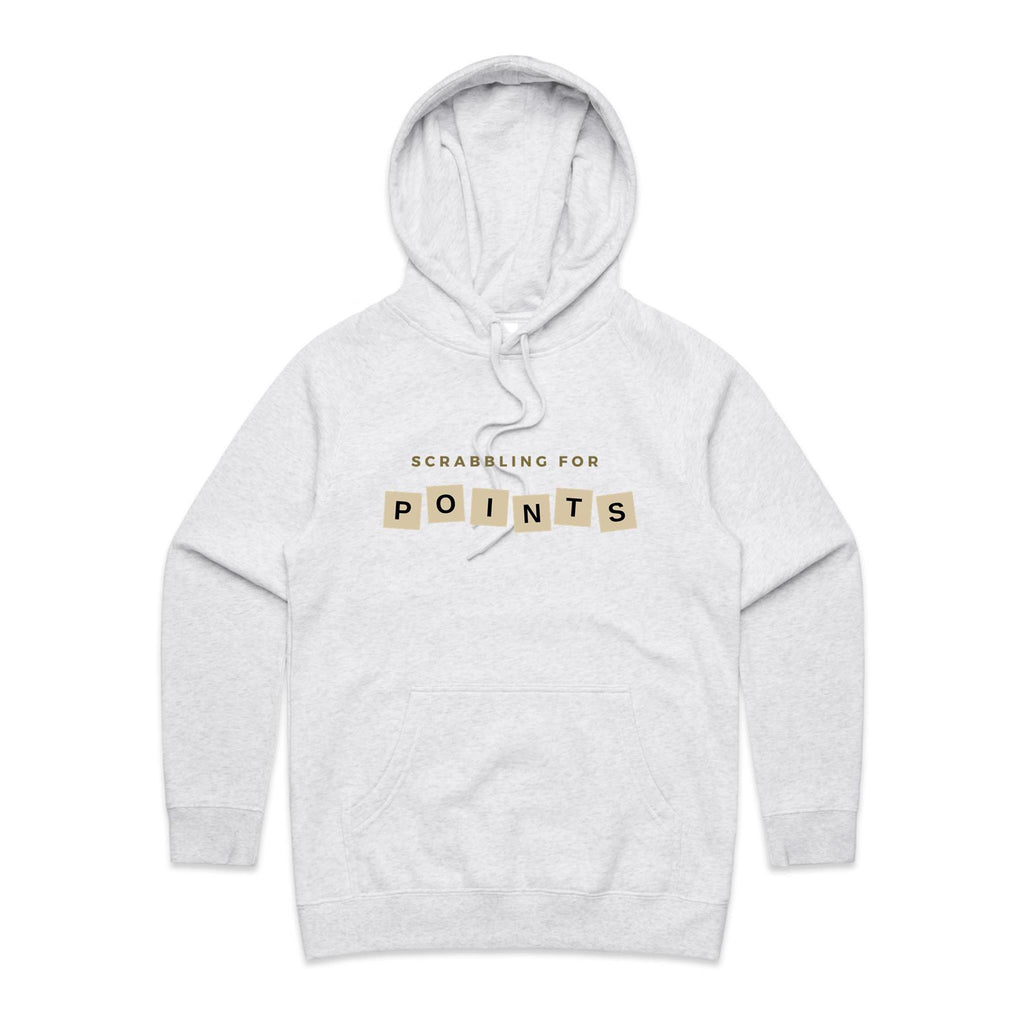 Scrabbling For Points - Womens Hoodie White Marle Womens Hoodie Games Printed In Australia