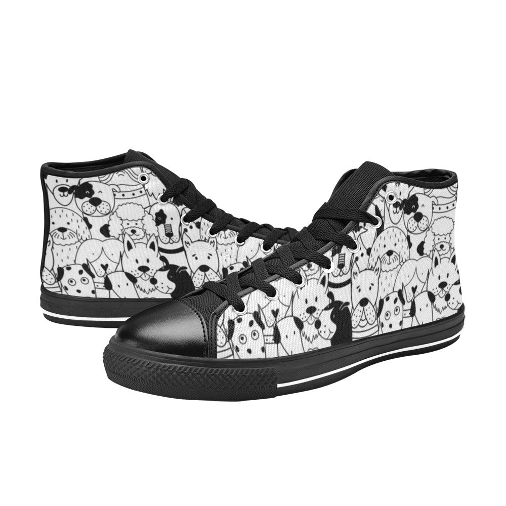 Black And White Dogs - Kids High Top Canvas Shoes