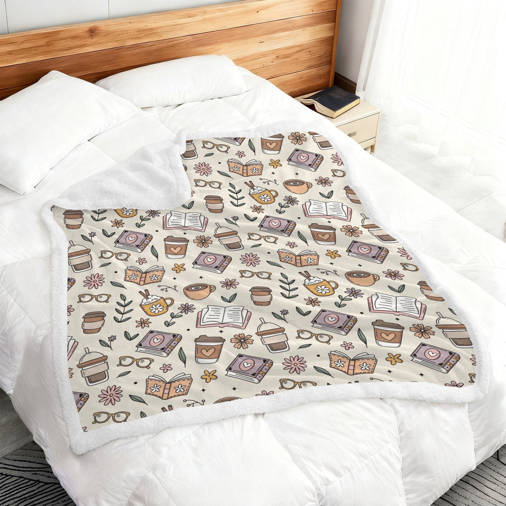 Books And Coffee - Double-Layer Fleece Blanket 51"x59"