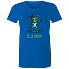 Hello Humans, Alien - Womens T-shirt Bright Royal Womens T-shirt Printed In Australia Sci Fi