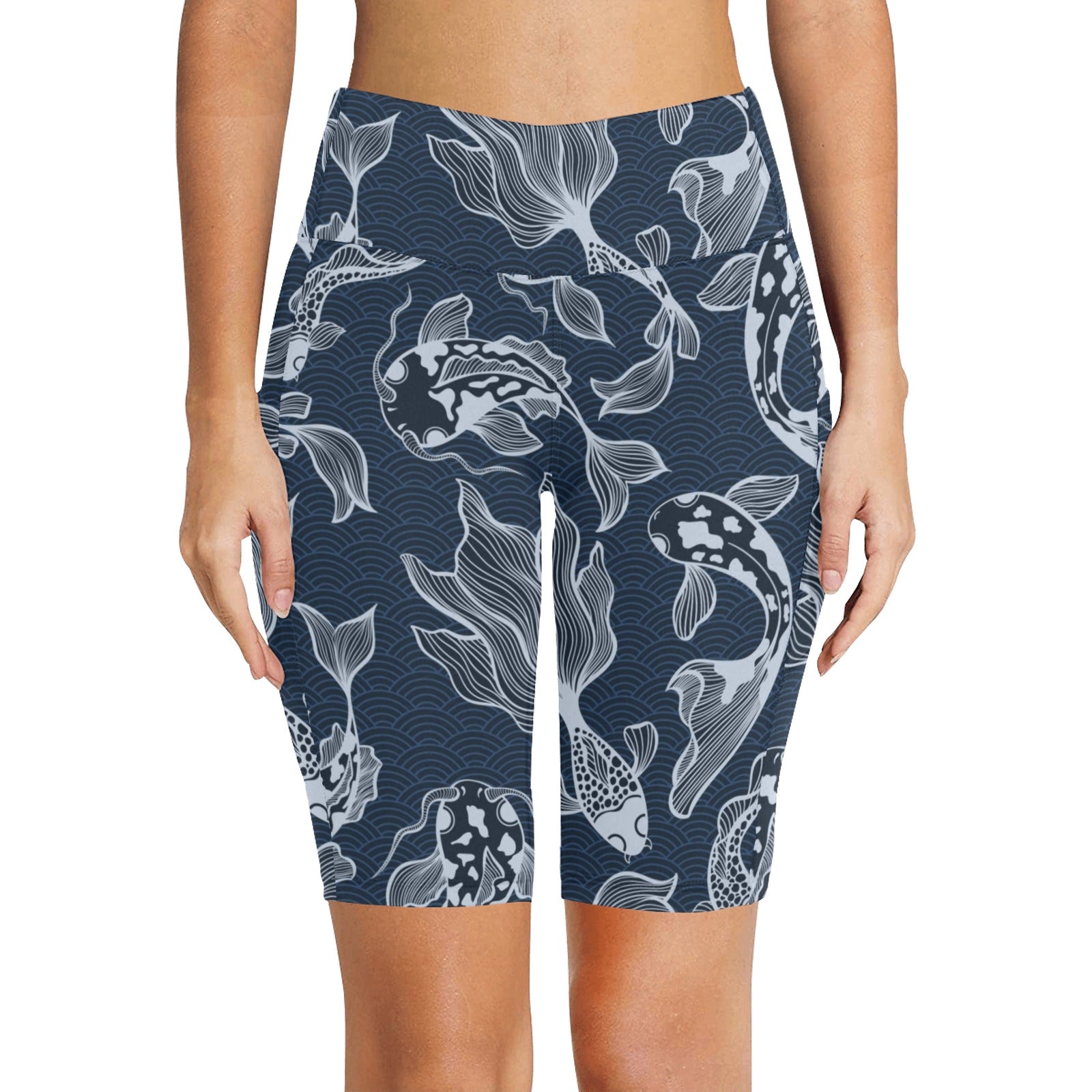 Blue Fish Women's Bike Shorts With Side Pockets Women's Bike Shorts animal Ocean Printed Offshore