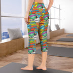 Comic Book 2 Women's High Waist Pocket Capri Yoga Leggings Women's High Waist Capri Yoga Leggings comic Printed Offshore
