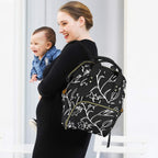 Black And White Floral - Multi-Function Backpack, Nappy / Diaper Bag