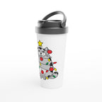 Christmas Cat - White 15oz Stainless Steel Travel Mug Christmas Travel Mug Christmas Globally Fulfilled
