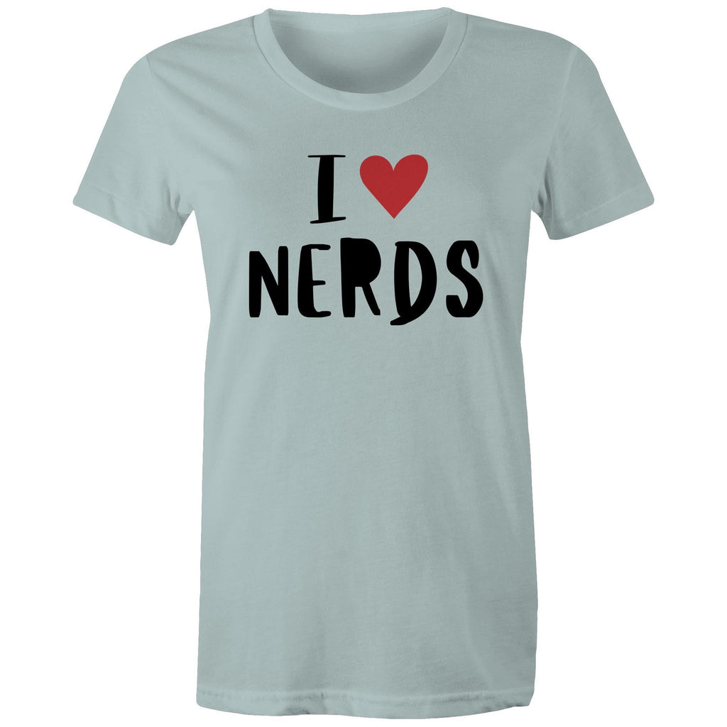 I Love Nerds, Heart - Womens T-shirt Pale Blue Womens T-shirt Love Printed In Australia