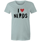 I Love Nerds, Heart - Womens T-shirt Pale Blue Womens T-shirt Love Printed In Australia