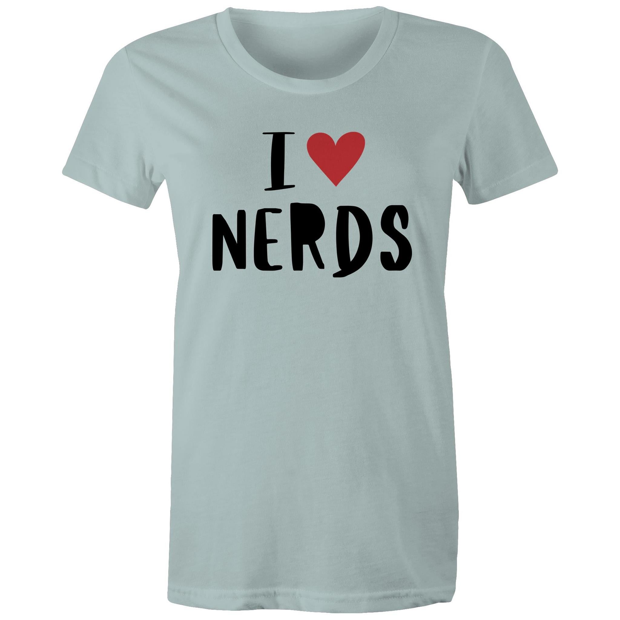 I Love Nerds, Heart - Womens T-shirt Pale Blue Womens T-shirt Love Printed In Australia
