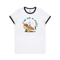 Hotdog, I'm On A Roll Women's AS Colour Ringer Tee White Black Womens Ringer T-shirt Food Printed In Australia