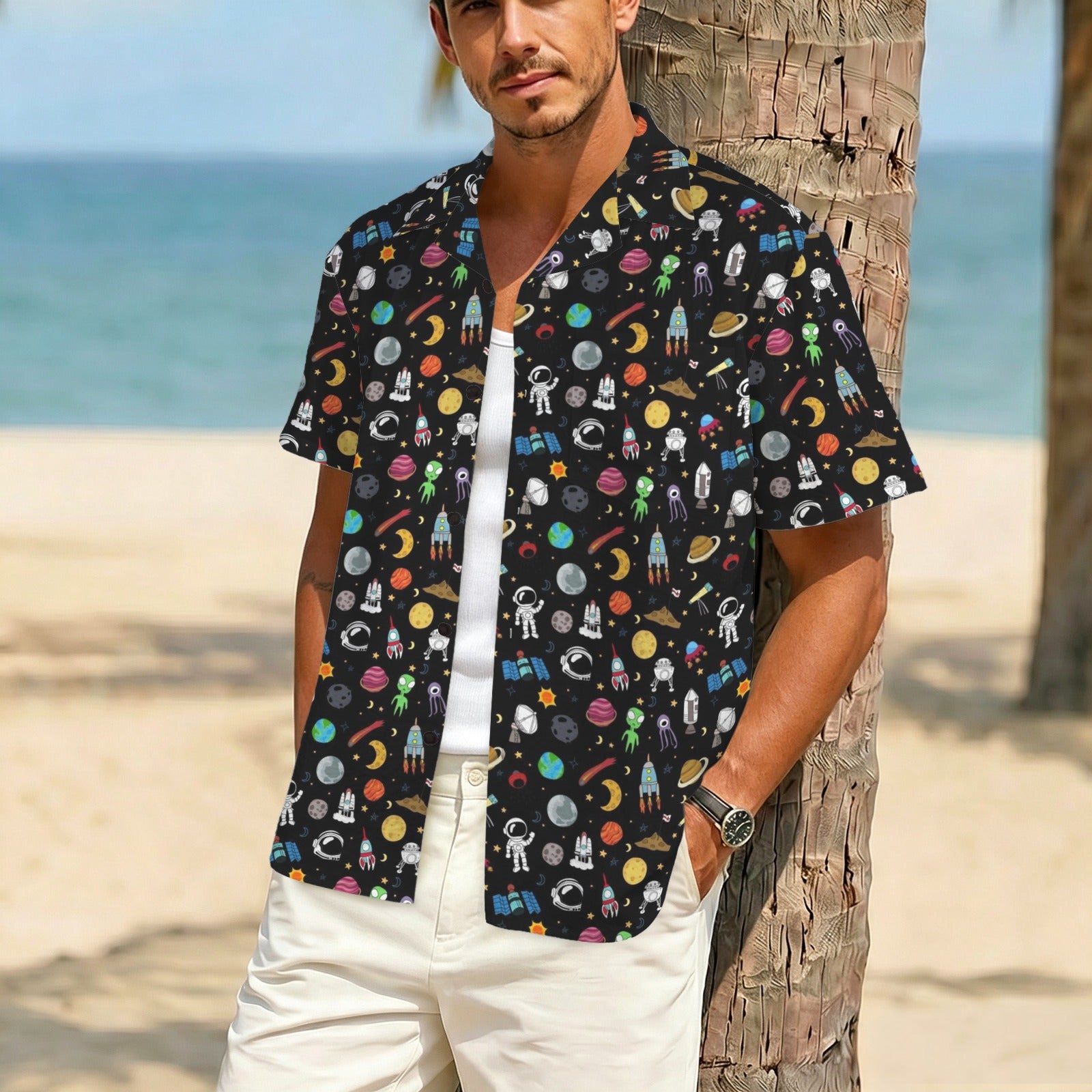 Fun Space Men's Crinkle Hawaiian Shirt