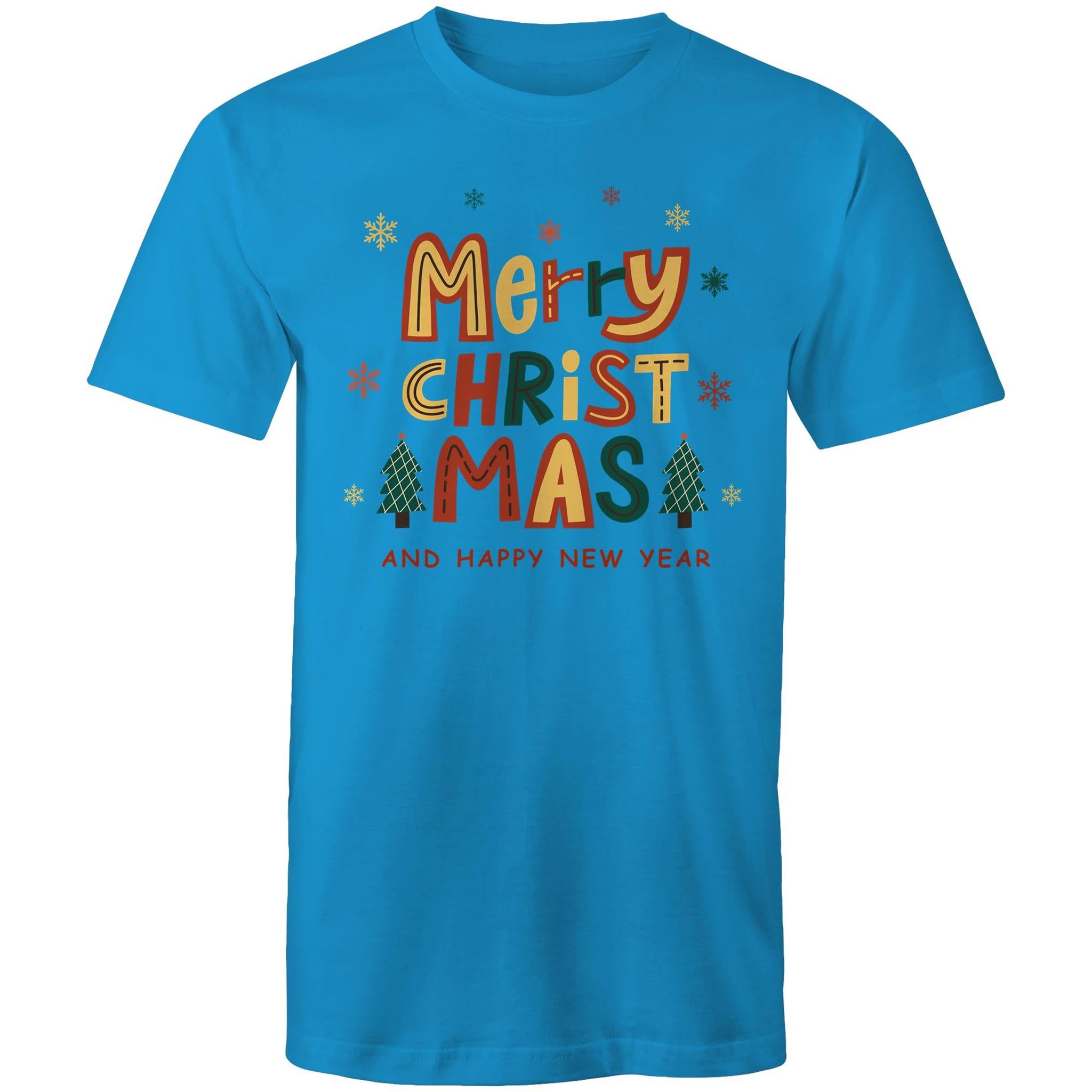Merry Christmas And Happy New Year - Mens T-Shirt Arctic Blue Mens Christmas T-shirt Christmas Printed In Australia