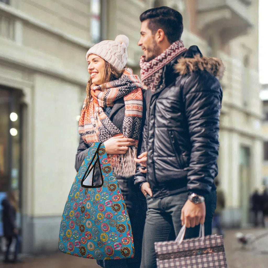 Doughnuts On Blue Foldable Shopping Bag