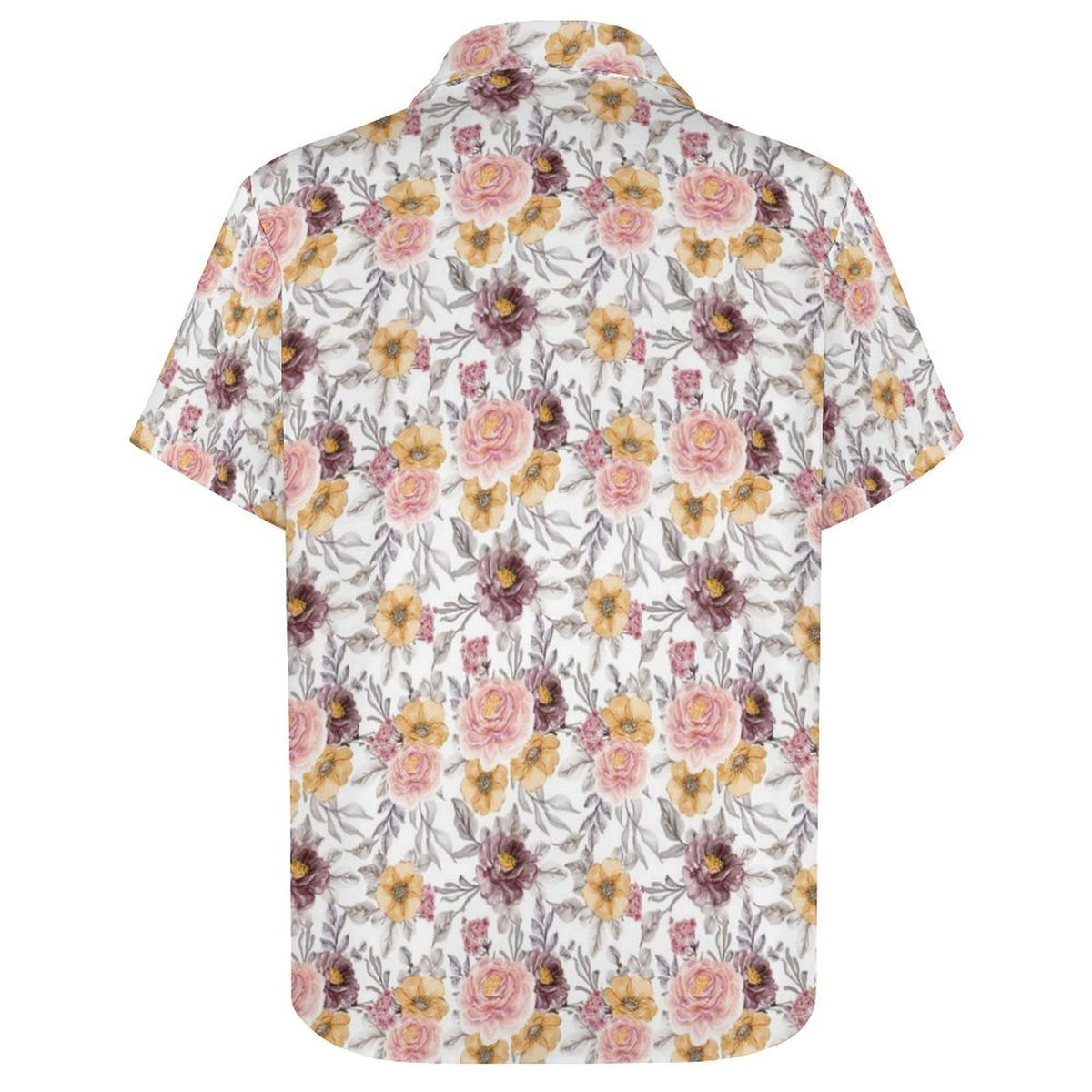 Painted Flowers Women's Collared Pocketless Short Sleeve Shirt