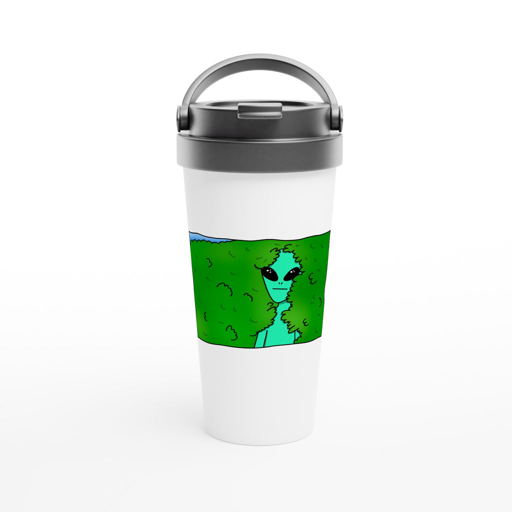 Alien Backing Into Hedge Meme - White 15oz Stainless Steel Travel Mug Default Title Travel Mug Funny Globally Fulfilled