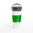 Alien Backing Into Hedge Meme - White 15oz Stainless Steel Travel Mug Default Title Travel Mug Funny Globally Fulfilled