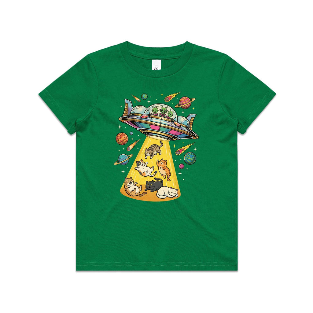 UFO Cat Abduction Kids AS Colour T-shirt Kelly Green Kids Youth T-shirt animal Printed In Australia Sci Fi