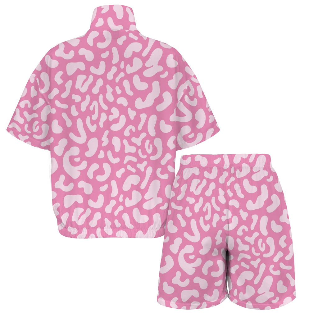 Pink Leopard Women's Windbreaker Short Set Women's Windbreaker Short Set animal Printed Offshore