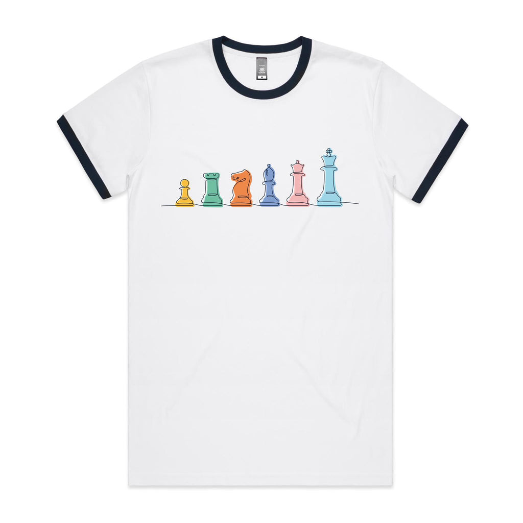 Chess - Staple Ringer Tee White Navy Ringer T-Shirt Chess Games Printed In Australia