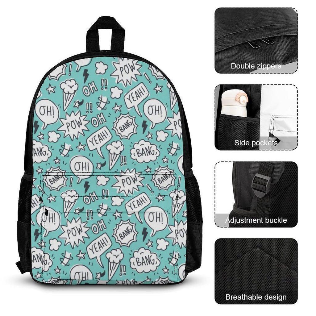 Comic Book Speech Bubbles - Three Piece Backpack Set