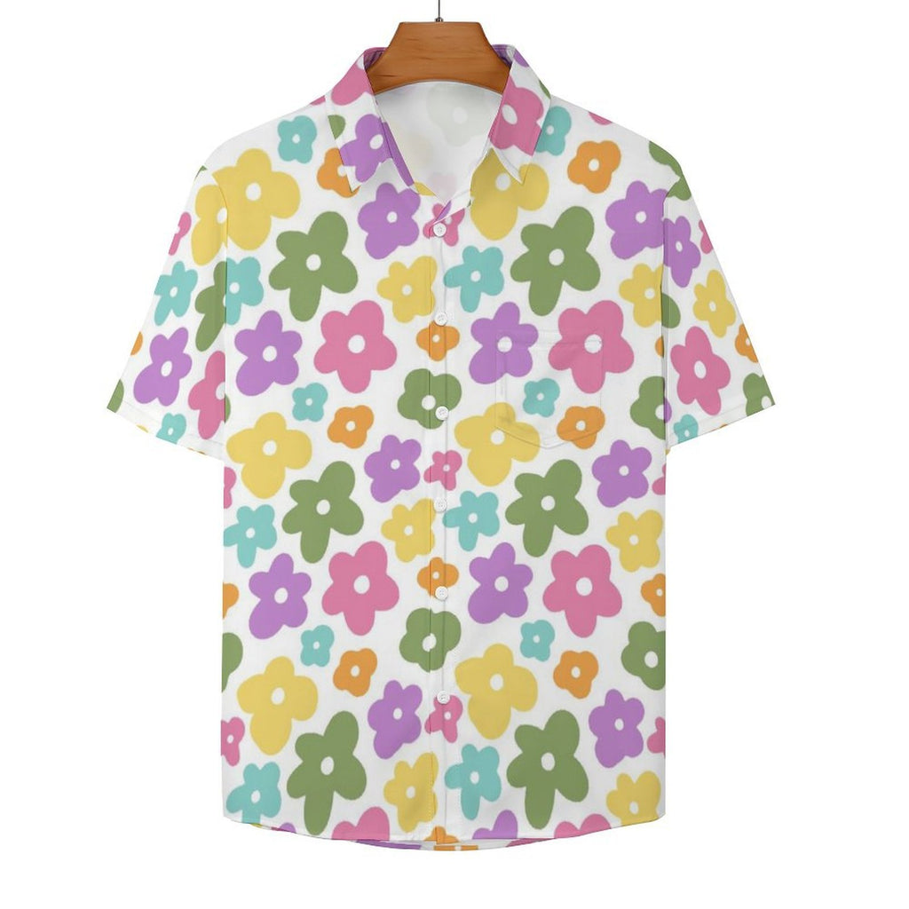 Pastel Flowers Women's Short-Sleeve Button Up Shirt