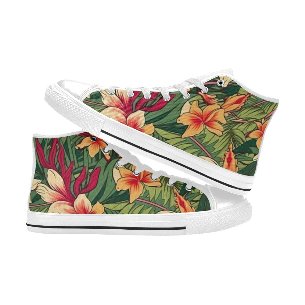 Vintage Hawaiian Floral Women's High Top Canvas Shoes Womens Classic High Top Shoes Plants Printed Offshore