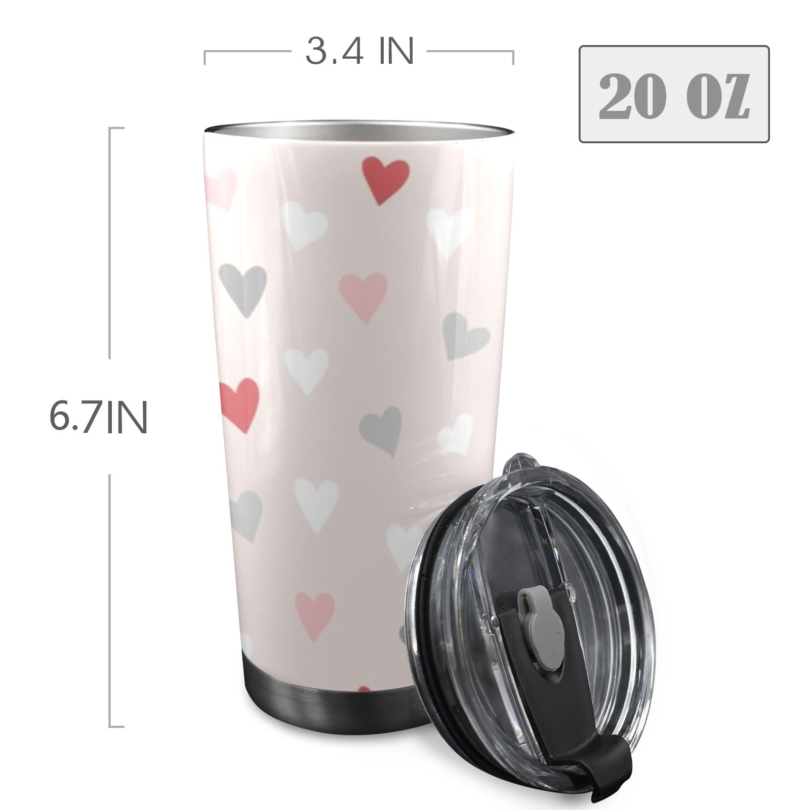 Pretty Hearts - 20oz Mobile Tumbler with Lid (Black Lock) 20oz Travel Mug Love Printed Offshore
