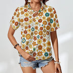 70's Style Floral Women's Short-Sleeve Button Up Shirt
