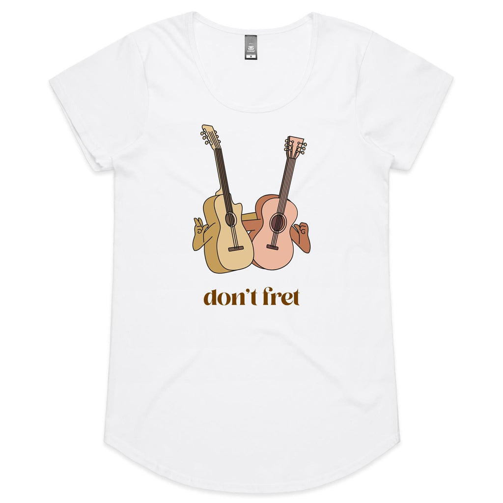 Don't Fret, Guitars - Womens Scoop Neck T-Shirt White Womens Scoop Neck T-shirt Music Printed In Australia