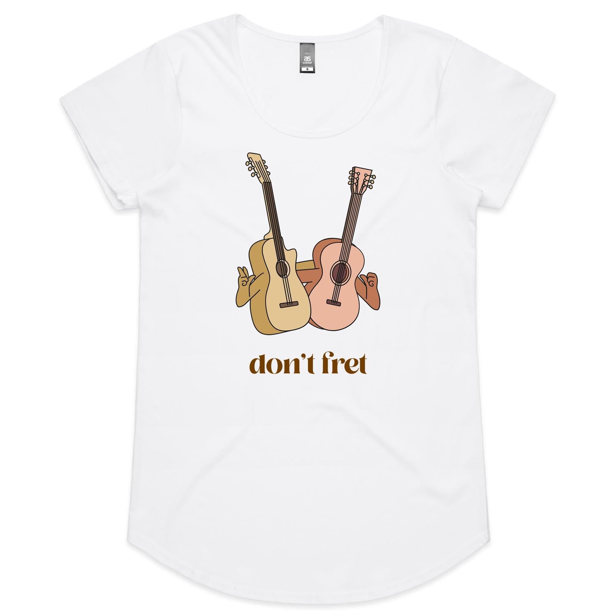 Don't Fret, Guitars - Womens Scoop Neck T-Shirt White Womens Scoop Neck T-shirt Music Printed In Australia