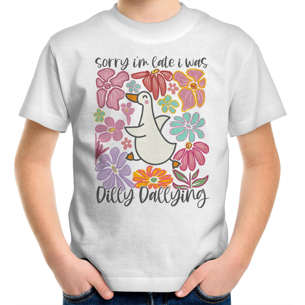 Sorry I'm Late, I Was Dilly Dallying - Kids Youth T-Shirt White Kids Youth T-shirt animal Printed In Australia
