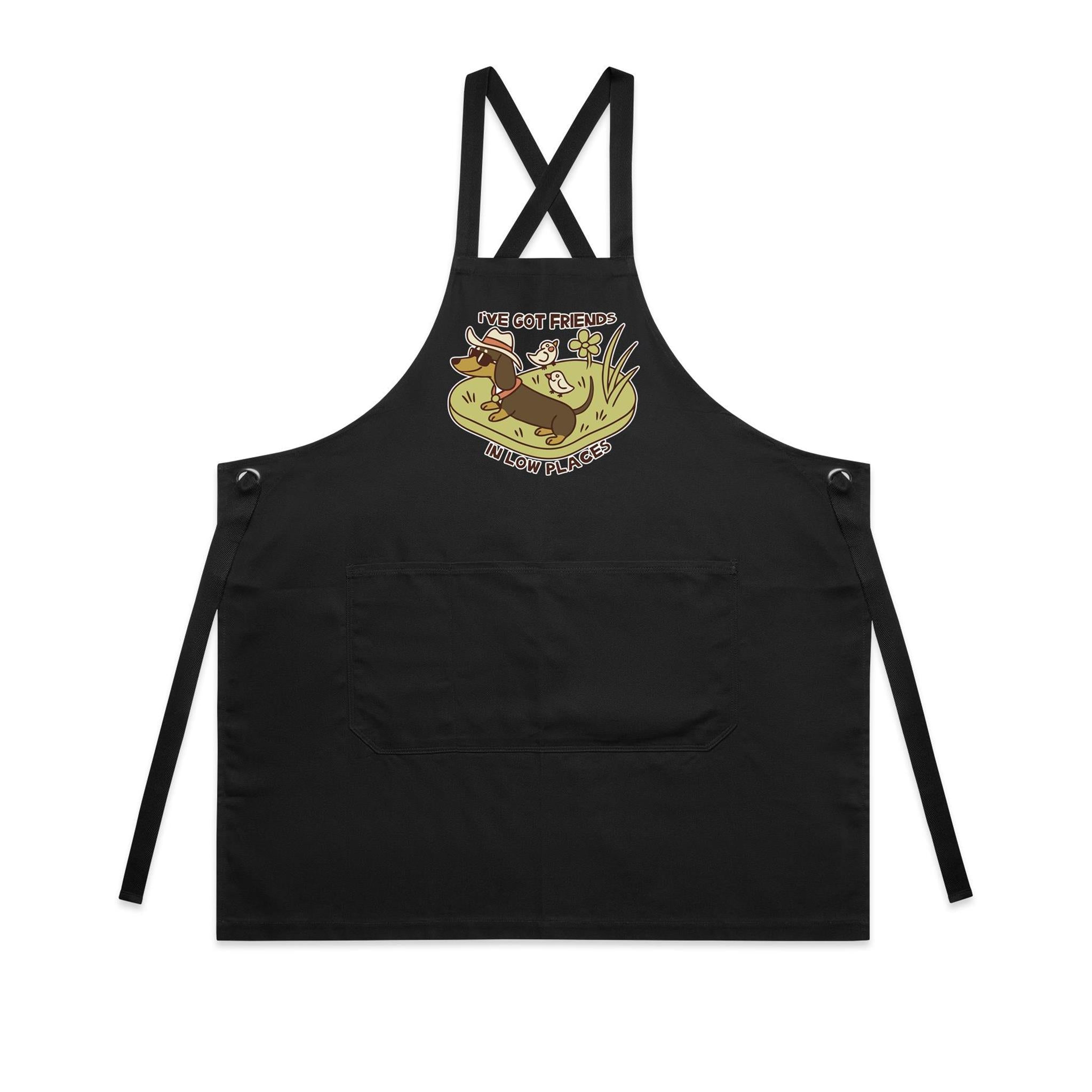 Dachshund, I've Got Friends In Low Places - AS Colour Carrie Apron Black One Size Apron animal Printed In Australia