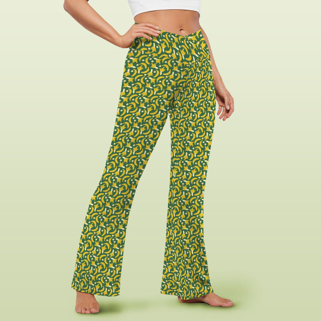 Happy Bananas High Waist Crossover Tummy Control Flare Leggings High Waist Flare Leggings Food Printed Offshore