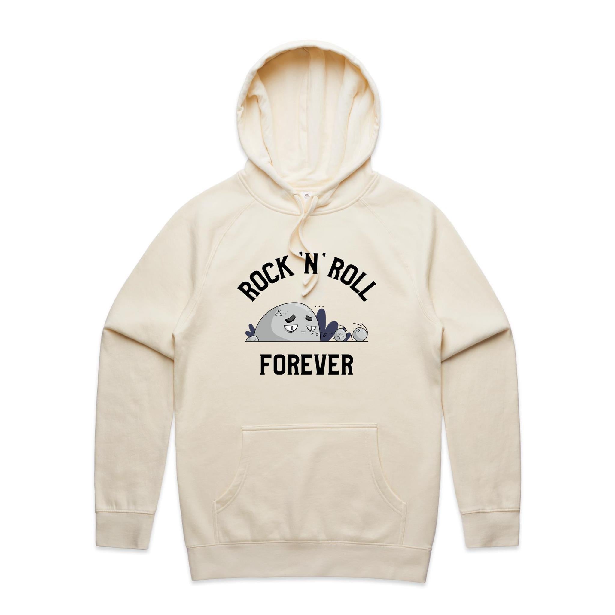 Rock And Roll Forever - Mens Hoodie Ecru Mens Hoodie Music Printed In Australia