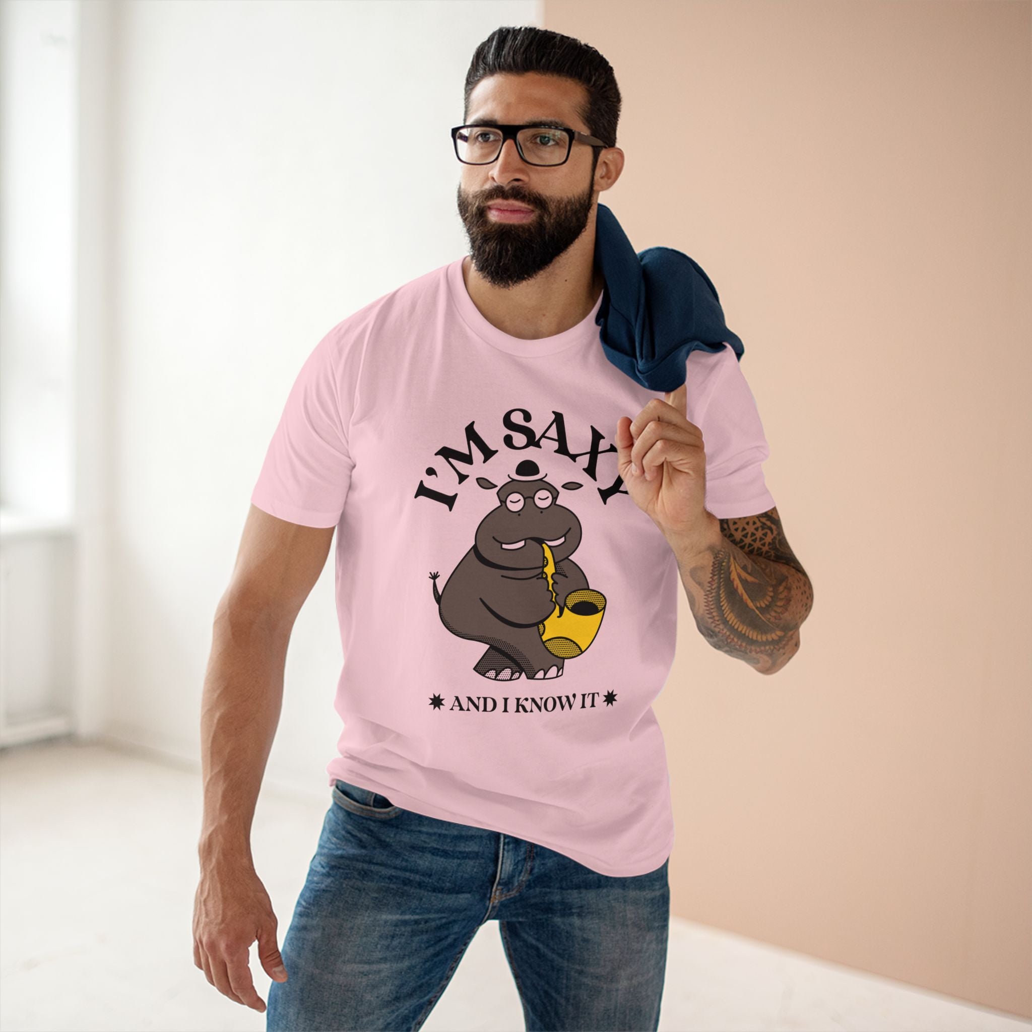 I'm Saxy And I Know It, Saxophone Player - Men's Staple Tee Pink Mens Premium T-Shirt Animal Music Printed in AU and US