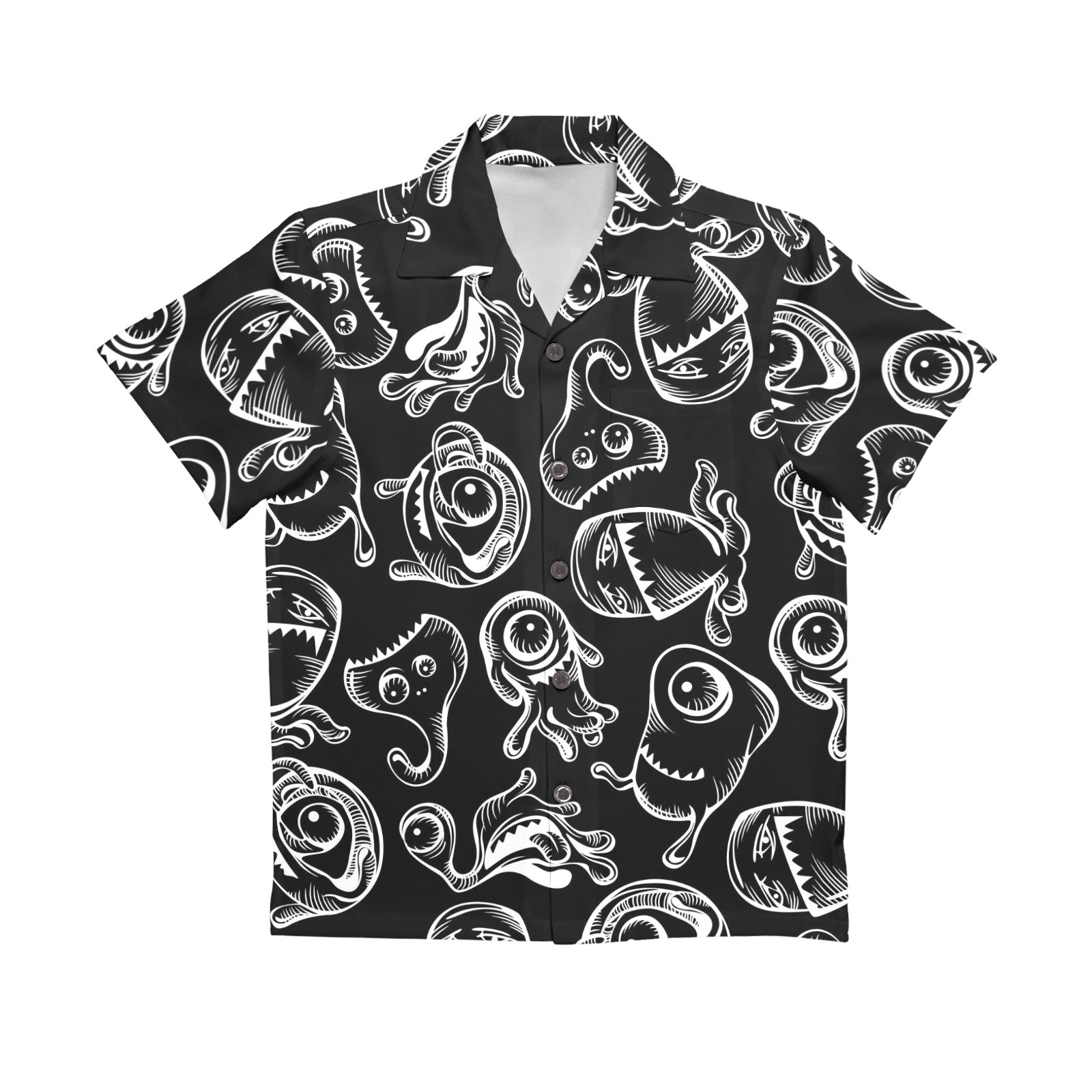 Monsters In Black And White Senior Kids Hawaiian Shirt Senior Kids Hawaiian Shirt 8-15 Printed Offshore Sci Fi