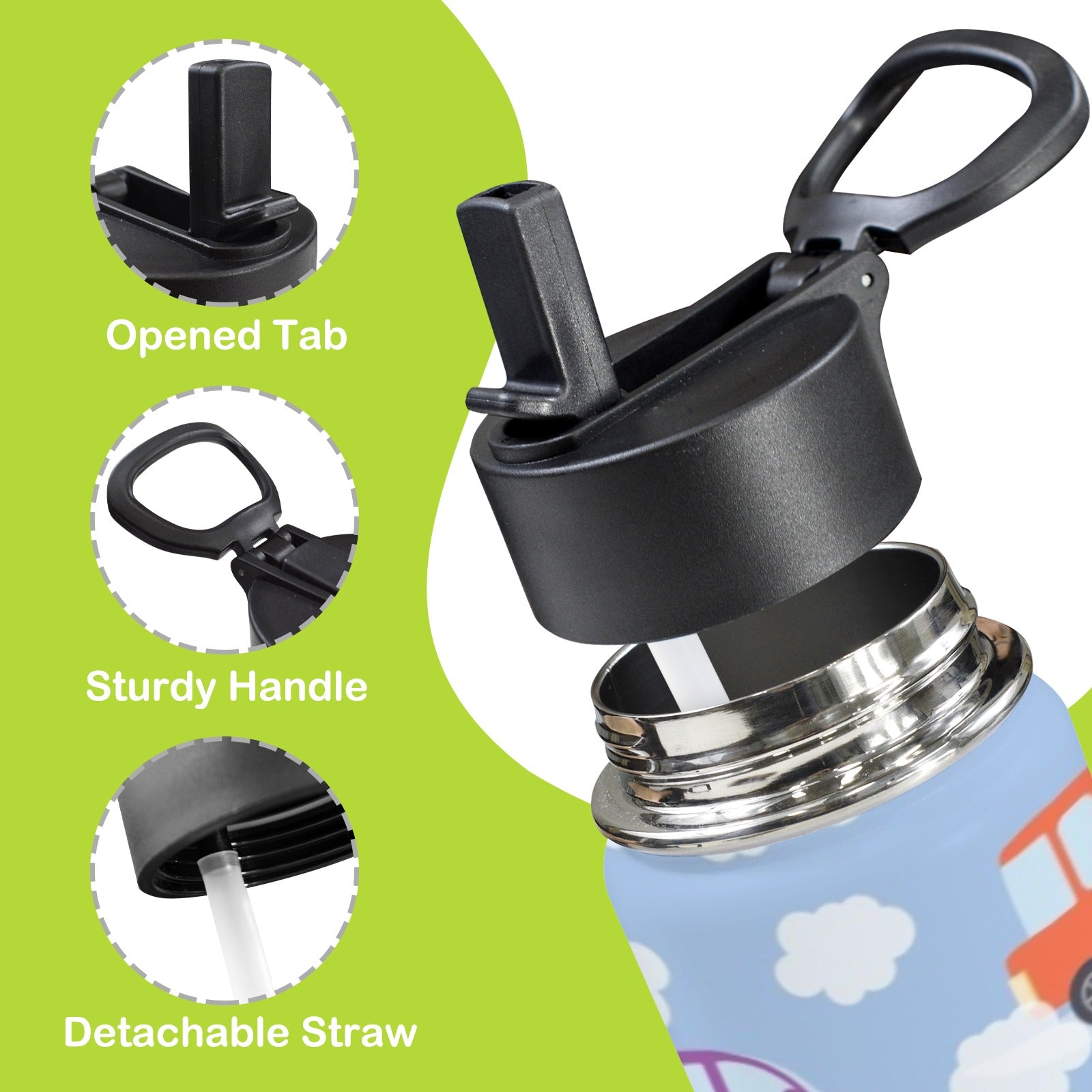 Colourful Cars 12oz Kids Water Bottle with Straw Lid