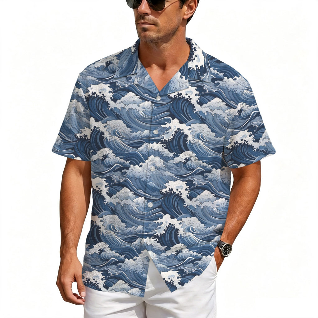 Japanese Waves Men's Crinkle Hawaiian Shirt
