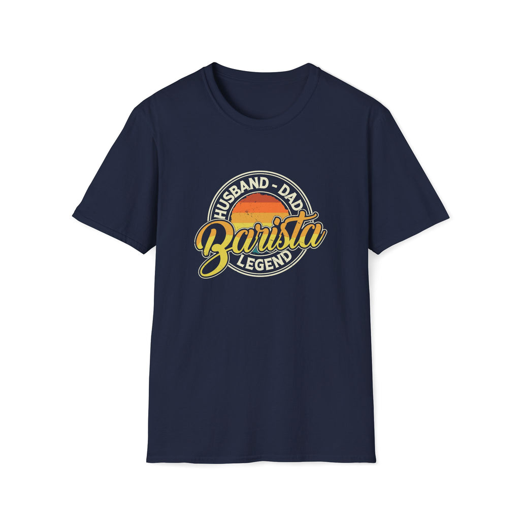 Husband Dad Barista Legend Unisex T-Shirt Navy Unisex Adult T-shirt Coffee Dad Globally Fulfilled