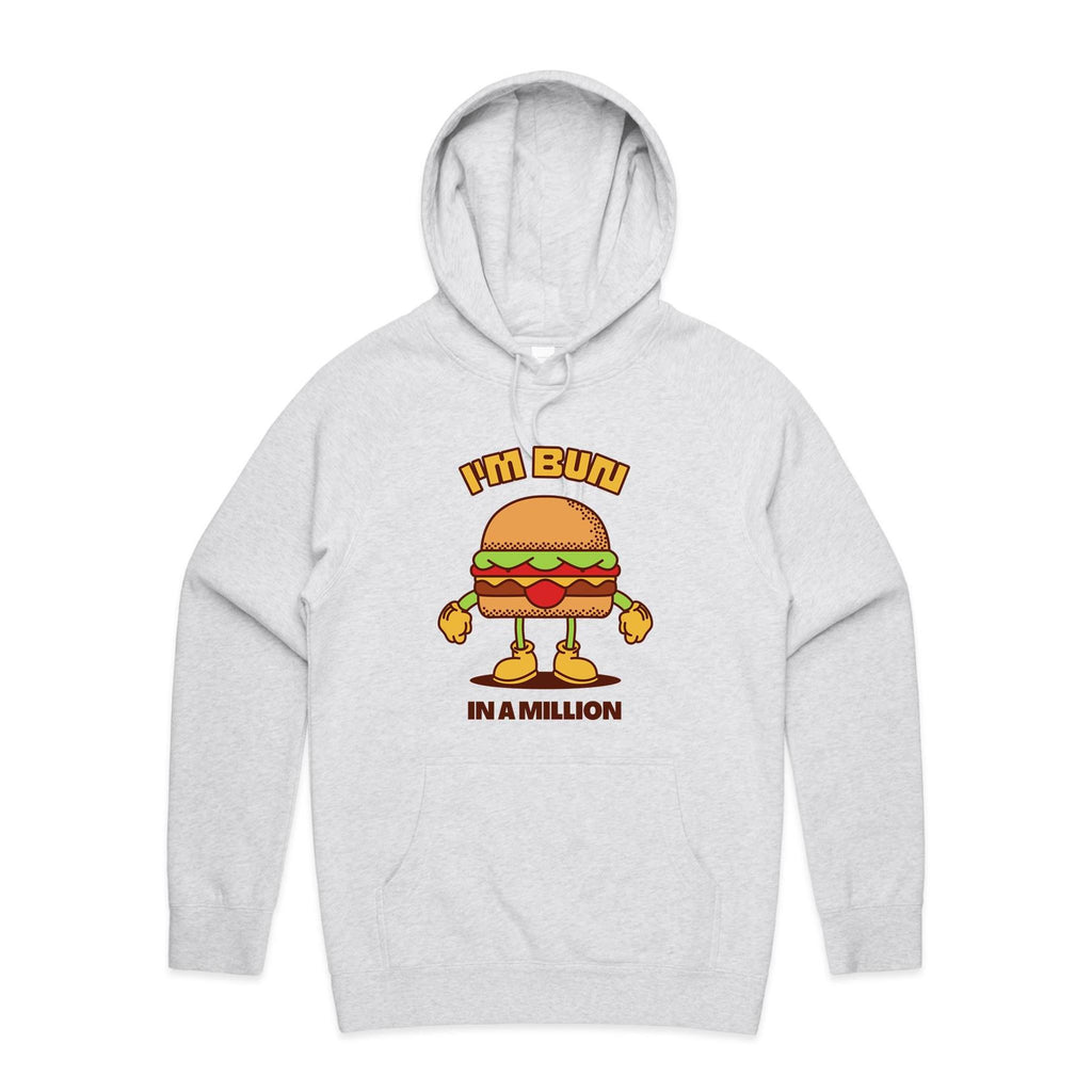 I'm Bun In A Million, Hamburger - Mens Hoodie White Marle Mens Hoodie Food Printed In Australia