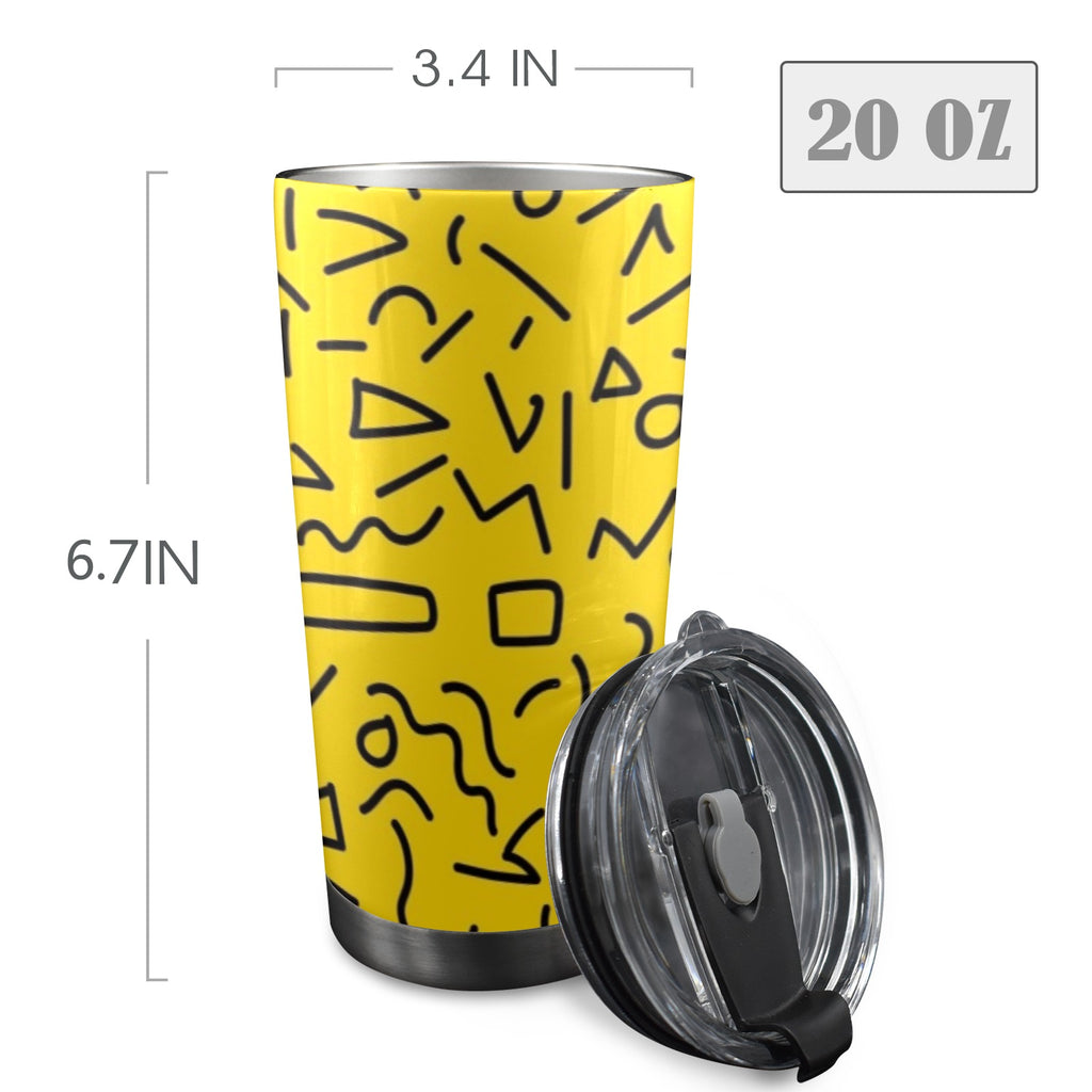 Black Squiggle On Yellow - 20oz Mobile Tumbler with Lid (Black Lock)